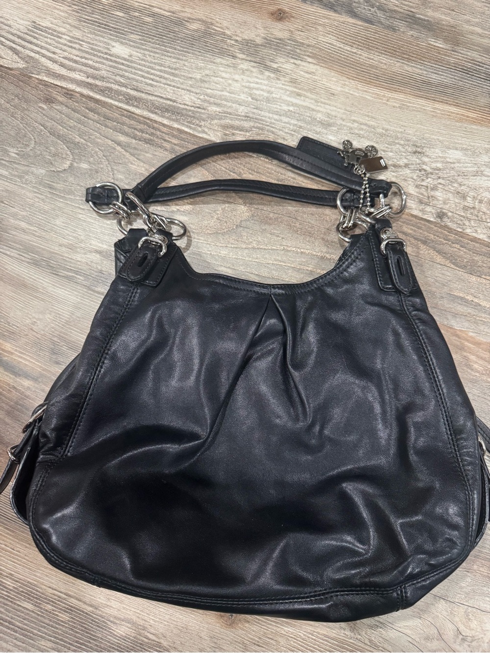 Coach Black Leather Shoulder Bag with Silver Hardware